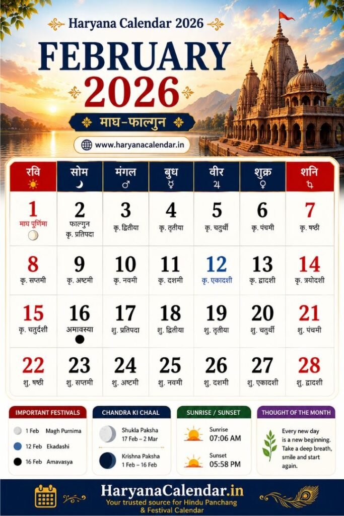 Haryana Calendar February 2026
